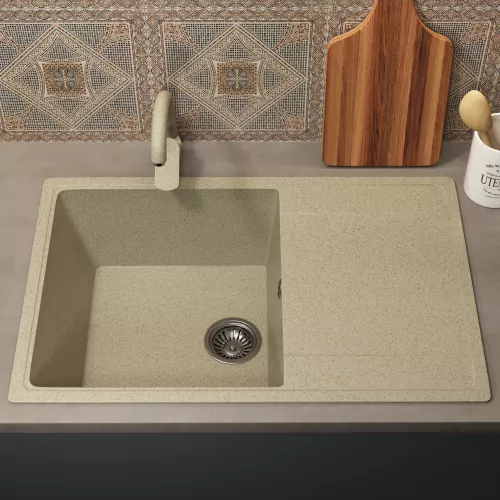 Кухонная мойка из искусственного камня Uperwood ECON UPD-507-002, прямоугольная, бежевая матовая, Выбрать цвет: Слоновая кость, изображение 3