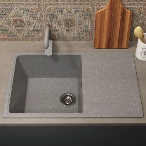 Кухонная мойка из искусственного камня Uperwood ECON UPD-507-003, прямоугольная, серая матовая, Выбрать цвет: Светло-серый, изображение 3