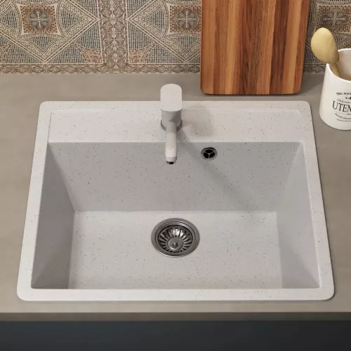Кухонная мойка из искусственного камня Uperwood ECON UPD-104-001, прямоугольная, белая матовая, Выбрать цвет: Белый камень, изображение 4