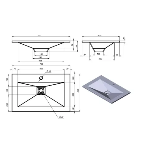 Раковина для ванной Uperwood Geo , графит, Выбрать размер: 70, изображение 7