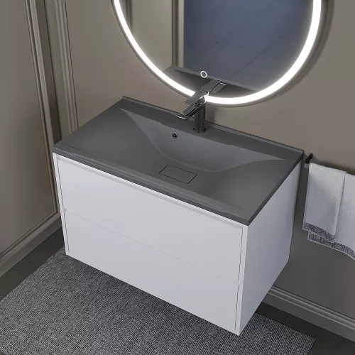 Раковина для ванной кварцевая Uperwood Elen Quartz 80  серая матовая (серый шелк), Выбрать цвет: Серый шелк, Выбрать размер: 80, изображение 3