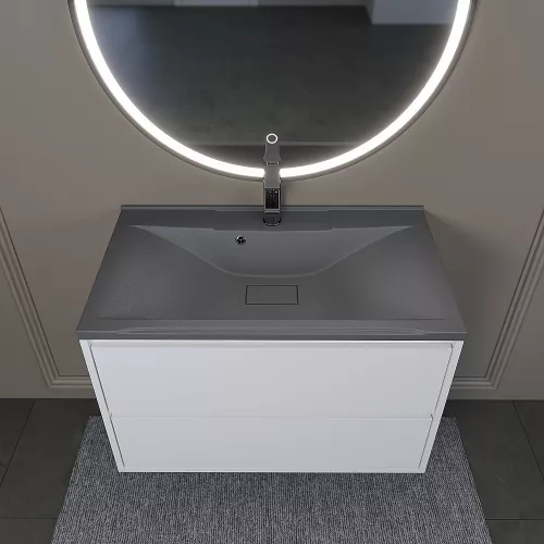 Раковина для ванной кварцевая Uperwood Elen Quartz 80  серая матовая (серый шелк), Выбрать цвет: Серый шелк, Выбрать размер: 80, изображение 4