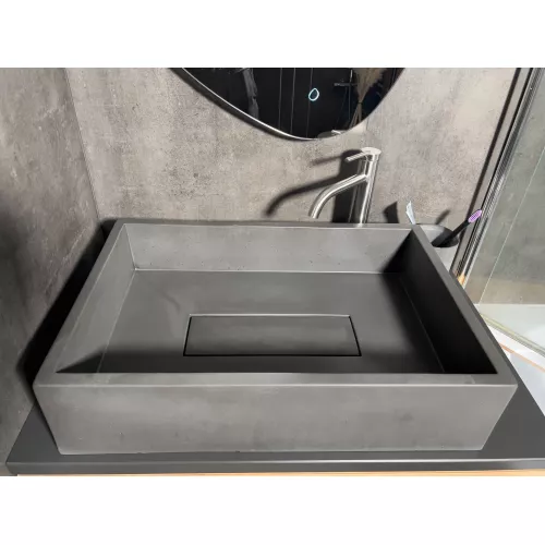 Раковина накладная бетонная Uperwood Angkor 60х40х15 см, прямоугольная, графит, Выбрать цвет: Графит, изображение 3