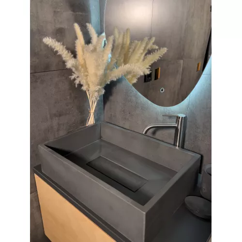 Раковина накладная бетонная Uperwood Angkor 60х40х15 см, прямоугольная, графит, Выбрать цвет: Графит, изображение 4