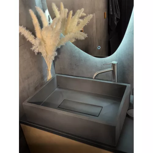 Раковина накладная бетонная Uperwood Angkor 60х40х15 см, прямоугольная, графит, Выбрать цвет: Графит, изображение 5