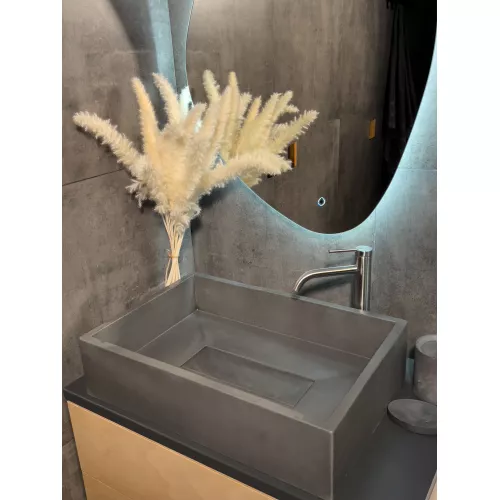 Раковина накладная бетонная Uperwood Angkor 60х40х15 см, прямоугольная, графит, Выбрать цвет: Графит, изображение 6