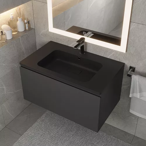 Раковина для ванной кварцевая Uperwood Lagoon Quartz 80 черная матовая (уголь), Выбрать цвет: Уголь, Выбрать размер: 80, изображение 3