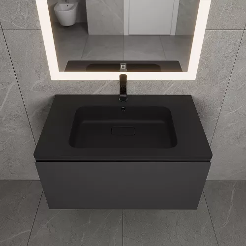 Раковина для ванной кварцевая Uperwood Lagoon Quartz 80 черная матовая (уголь), Выбрать цвет: Уголь, Выбрать размер: 80, изображение 4