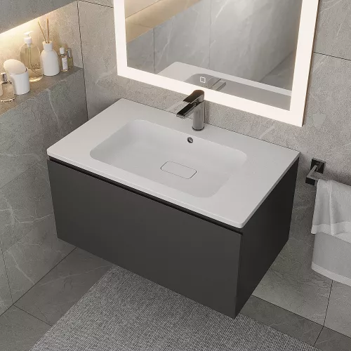 Раковина для ванной кварцевая Uperwood Lagoon Quartz 80  белая матовая (жасмин), Выбрать цвет: Жасмин, Выбрать размер: 80, изображение 3