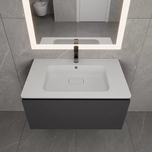 Раковина для ванной кварцевая Uperwood Lagoon Quartz 80  белая матовая (жасмин), Выбрать цвет: Жасмин, Выбрать размер: 80, изображение 4