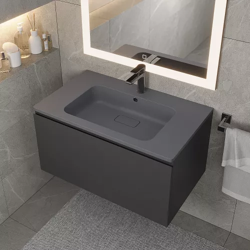 Раковина для ванной кварцевая Uperwood Lagoon Quartz 80 серая матовая (серый шелк), Выбрать цвет: Серый шелк, Выбрать размер: 80, изображение 3