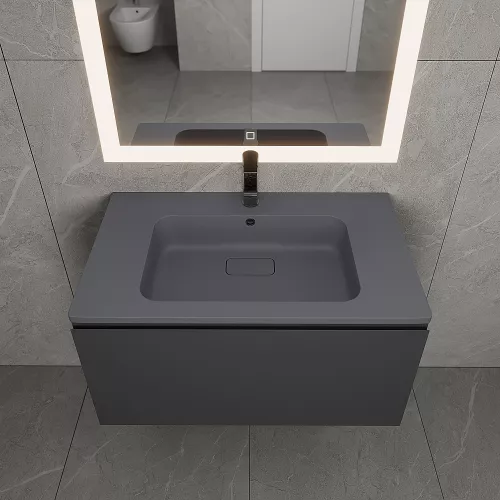 Раковина для ванной кварцевая Uperwood Lagoon Quartz 80 серая матовая (серый шелк), Выбрать цвет: Серый шелк, Выбрать размер: 80, изображение 4