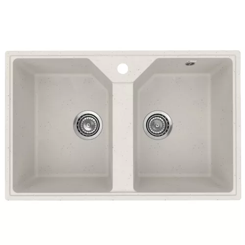Кухонная мойка из искусственного камня Uperwood ECON UPD-402-001, прямоугольная, 2 чаши, белая матовая, Выбрать цвет: Белый камень, изображение 4