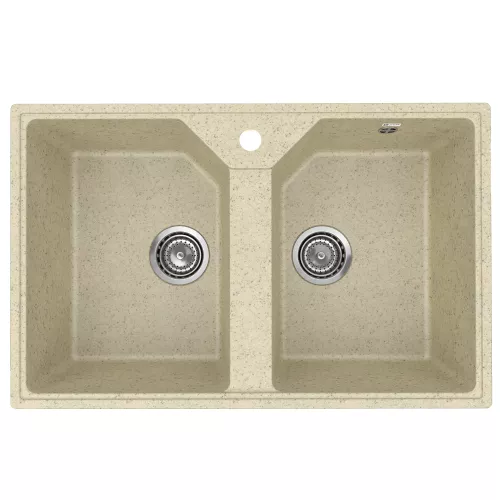 Кухонная мойка из искусственного камня Uperwood ECON UPD-402-002, прямоугольная, 2 чаши, бежевая матовая, Выбрать цвет: Слоновая кость, изображение 4