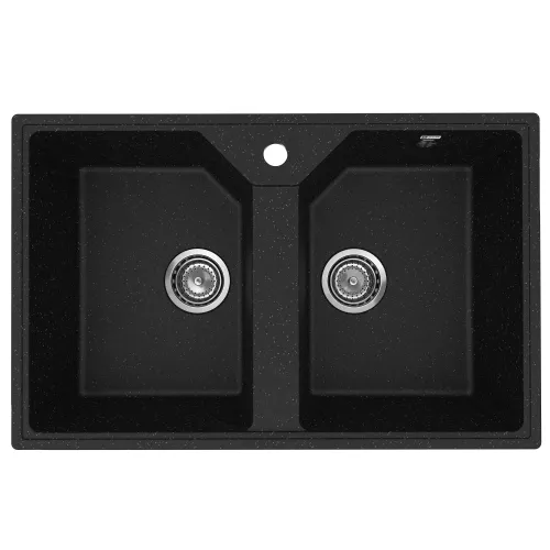 Кухонная мойка из искусственного камня Uperwood ECON UPD-402-004, прямоугольная, 2 чаши, черная матовая, Выбрать цвет: Черный оникс, изображение 4