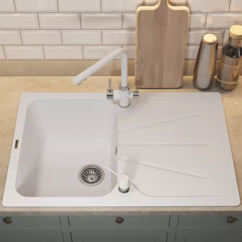 Кухонная мойка кварцевая Uperwood Quartz Premium UPD-04-01, прямоугольная, белая, Выбрать цвет: Белый, изображение 5