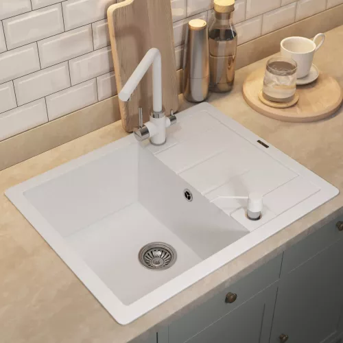 Кухонная мойка кварцевая Uperwood Quartz Premium UPD-03-01, прямоугольная, белая, Выбрать цвет: Белый, изображение 4