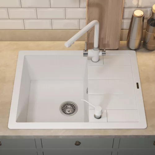 Кухонная мойка кварцевая Uperwood Quartz Premium UPD-03-01, прямоугольная, белая, Выбрать цвет: Белый, изображение 5