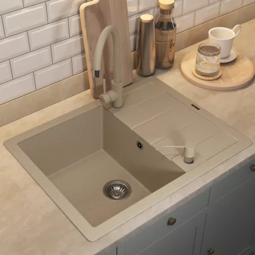 Кухонная мойка кварцевая Uperwood Quartz Premium UPD-03-02, прямоугольная, бежевая, Выбрать цвет: Бежевый, изображение 4