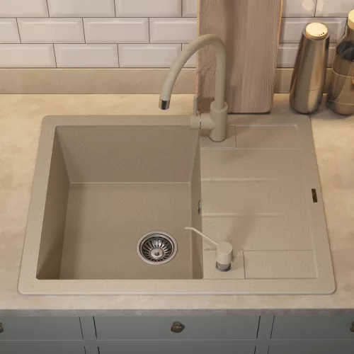 Кухонная мойка кварцевая Uperwood Quartz Premium UPD-03-02, прямоугольная, бежевая, Выбрать цвет: Бежевый, изображение 5