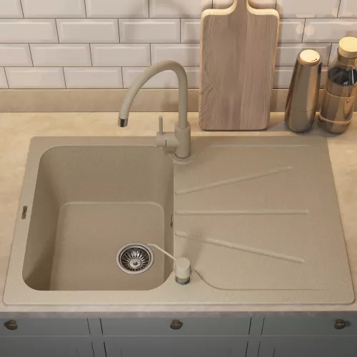 Кухонная мойка кварцевая Uperwood Quartz Premium UPD-04-02, прямоугольная, бежевая, Выбрать цвет: Бежевый, изображение 5