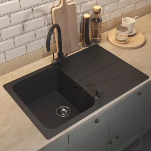 Кухонная мойка кварцевая Uperwood Quartz Premium UPD-04-04, прямоугольная, черная, Выбрать цвет: Черный, изображение 4