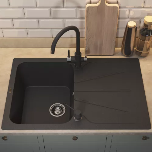 Кухонная мойка кварцевая Uperwood Quartz Premium UPD-04-04, прямоугольная, черная, Выбрать цвет: Черный, изображение 5