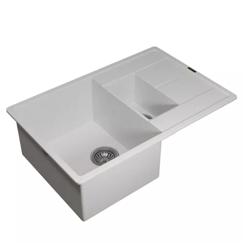 Кухонная мойка кварцевая Uperwood Quartz Premium UPD-05-01, прямоугольная двухсекционная, белая, Выбрать цвет: Белый, изображение 6