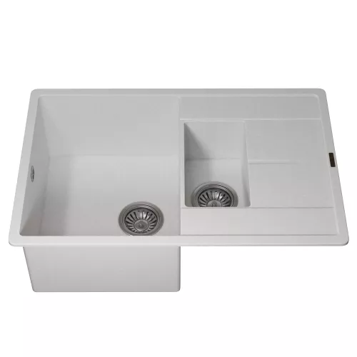 Кухонная мойка кварцевая Uperwood Quartz Premium UPD-05-01, прямоугольная двухсекционная, белая, Выбрать цвет: Белый, изображение 7