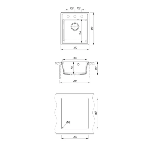 Кухонная мойка из искусственного камня Uperwood UPD-406, 42х48 прямоугольная, цвет туман, Выбрать цвет: Туман, изображение 5