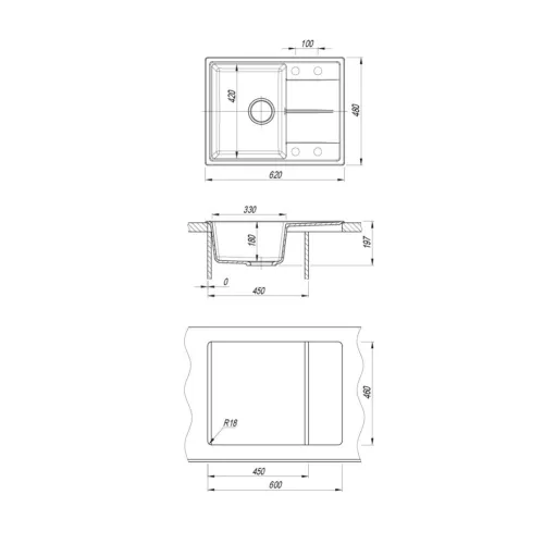 Кухонная мойка из искусственного камня Uperwood UPD-202, прямоугольная, цвет уголь, Выбрать цвет: Уголь, изображение 5