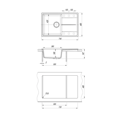 Кухонная мойка из искусственного камня Uperwood UPD-400, прямоугольная, цвет туман, Выбрать цвет: Туман, изображение 5