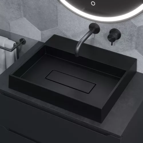 Раковина накладная Uperwood Tanos Quartz 50 см, без отверстия для смесителя, черная (уголь), Выбрать цвет: Уголь, изображение 4