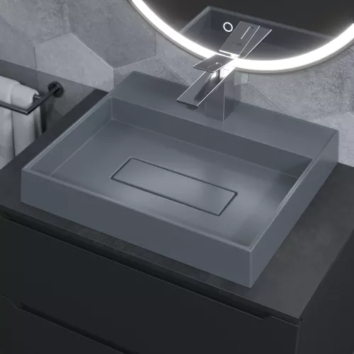 Раковина  накладная 50 см, Uperwood Tanos Quartz, прямоугольная, серая, бетон, Выбрать цвет: Бетон, изображение 5