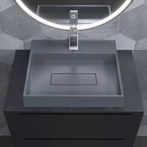 Раковина  накладная 50 см, Uperwood Tanos Quartz, прямоугольная, серая, бетон, Выбрать цвет: Бетон, изображение 6