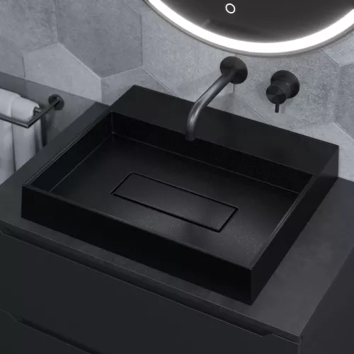 Раковина накладная Uperwood Tanos Quartz 50 см, без отверстия для смесителя, черная (космос), Выбрать цвет: Космос, изображение 4