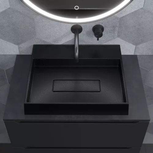 Раковина накладная Uperwood Tanos Quartz 50 см, без отверстия для смесителя, черная (космос), Выбрать цвет: Космос, изображение 5