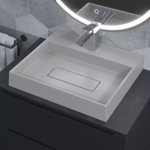 Раковина накладная 50 см, Uperwood Tanos Quartz, прямоугольная, белая, жасмин, Выбрать цвет: Жасмин, изображение 4