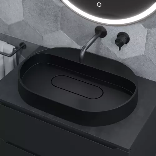 Раковина накладная  Uperwood Tanos Quartz 55 см, без отверстия для смесителя, черная (уголь), Выбрать цвет: Уголь, изображение 4