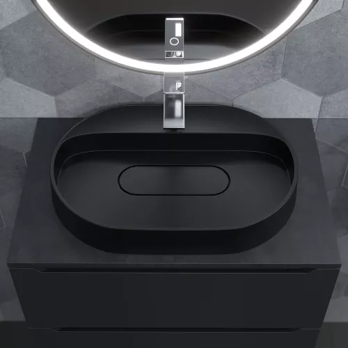 Раковина накладная 55 см, Uperwood Tanos Quartz, овальная, черная (уголь), Выбрать цвет: Уголь, изображение 6