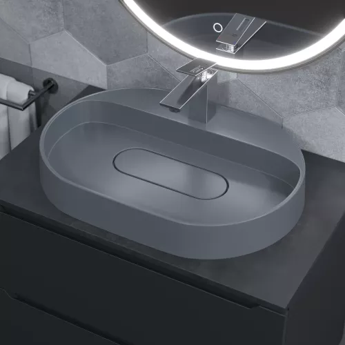 Раковина накладная 55 см, Uperwood Tanos Quartz, овальная, серая, бетон, Выбрать цвет: Бетон, изображение 5