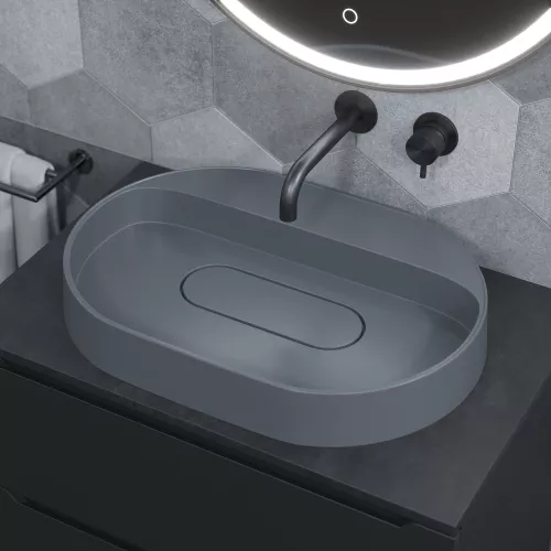 Раковина накладная Uperwood Tanos Quartz 55 см, без отверстия для смесителя, серая (бетон), Выбрать цвет: Бетон, изображение 4