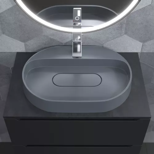 Раковина накладная 55 см, Uperwood Tanos Quartz, овальная, серая, бетон, Выбрать цвет: Бетон, изображение 6