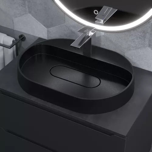 Раковина накладная 55 см, Uperwood Tanos Quartz, овальная, черная (космос), Выбрать цвет: Космос, изображение 5