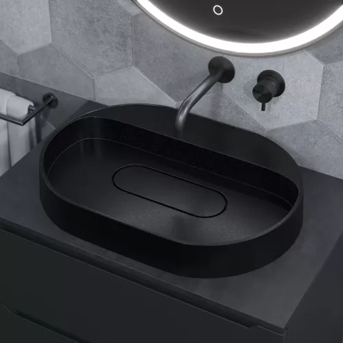 Раковина накладная Uperwood Tanos Quartz 55 см, без отверстия для смесителя, черная (космос), Выбрать цвет: Космос, изображение 4