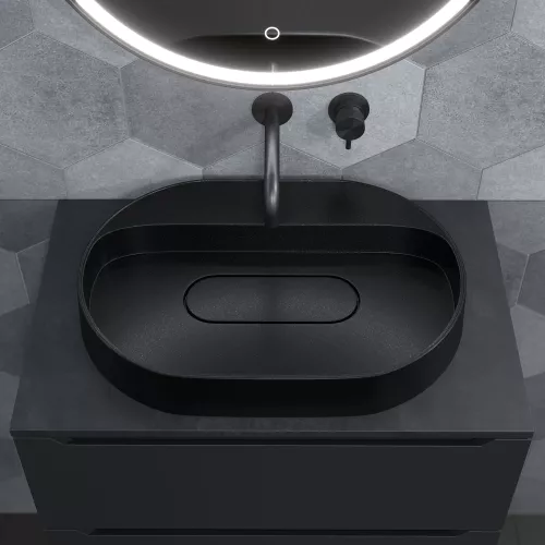 Раковина накладная Uperwood Tanos Quartz 55 см, без отверстия для смесителя, черная (космос), Выбрать цвет: Космос, изображение 5