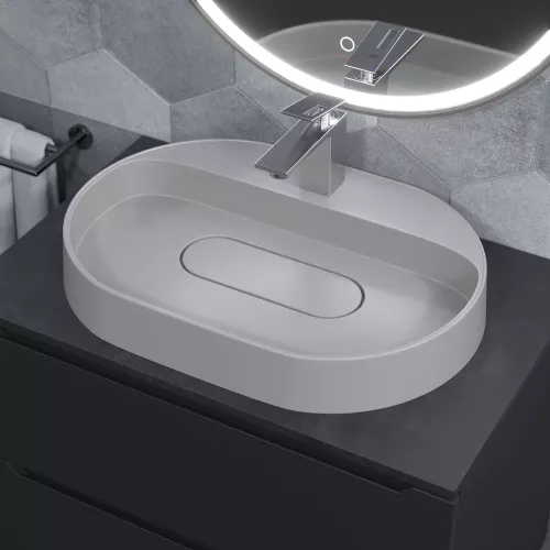 Раковина  накладная 55 см, Uperwood Tanos Quartz, овальная, белая (жасмин), Выбрать цвет: Жасмин, изображение 5