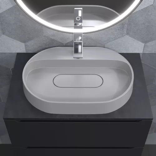 Раковина  накладная 55 см, Uperwood Tanos Quartz, овальная, белая (жасмин), Выбрать цвет: Жасмин, изображение 6