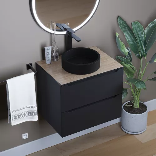 Раковина накладная бетонная Uperwood Round 34х34х9 см, круглая, черная, Выбрать цвет: Черный, изображение 2