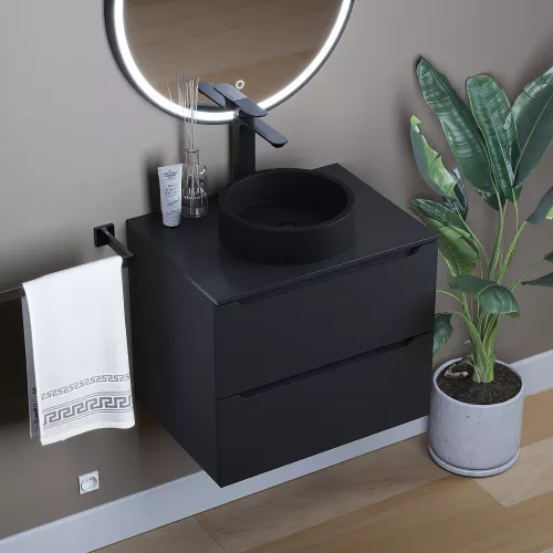 Раковина накладная бетонная Uperwood Round 34х34х9 см, круглая, черная, Выбрать цвет: Черный, изображение 4